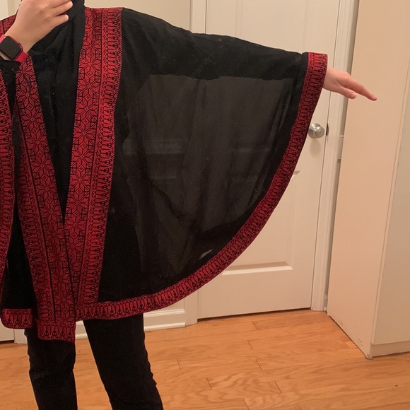 Arab Traditional Red Tatreez (Embroidery) Cape Jacket - Picture 7 of 17